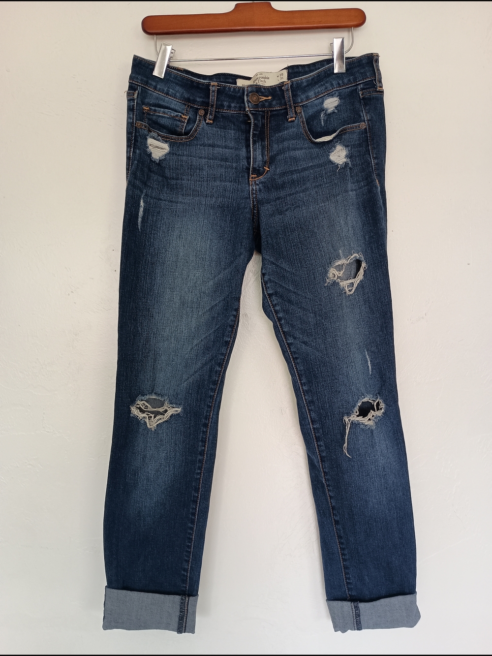 Abercrombie & Fitch Women's Distressed Dark Blue Jeans